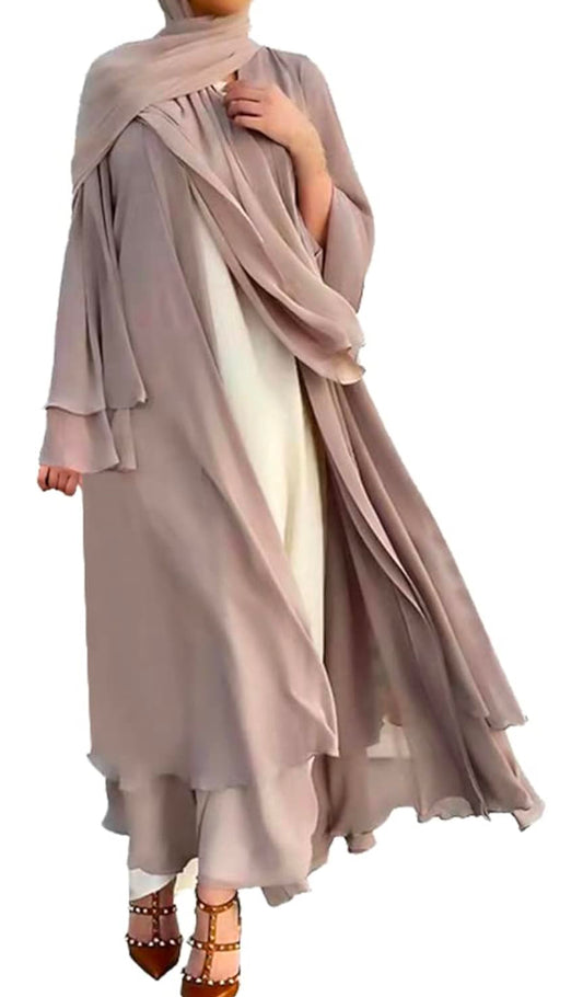 Open Abayas for Women Muslim, Chiffon Maxi Kaftan Dress Soild Color Cardigan Full Length Modest Dress Islamic Robe Loose Turkey Dubai Cover Up Casual Dresses