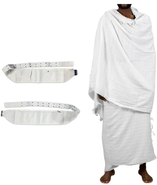 Premium Quality Mens Towelling Ihram/Ahram With Belt 100% Cotton 2 Pieces For Hajj & Umrah