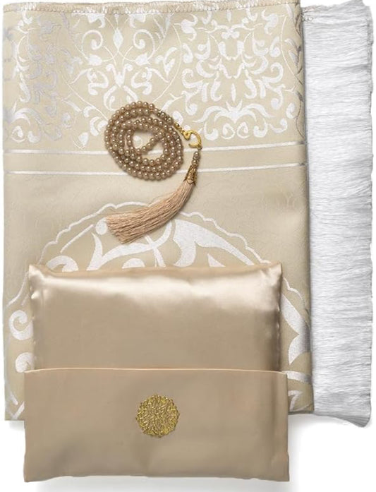 Prayer Set with Velvet Pouch, Turkish Design Prayer Mat,Prayer Beads