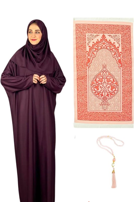 Women Prayer Dress With Hijab Tasbih Muslim Set Islamic Clothes Abaya Jilbab Dubai Kaftan For Eid Ramadan