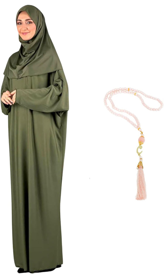 Women Prayer Clothes With Hijab Muslim Outfits Long Robe Abaya Turkish Islamic Dresses Dubai Kaftan With Rosary