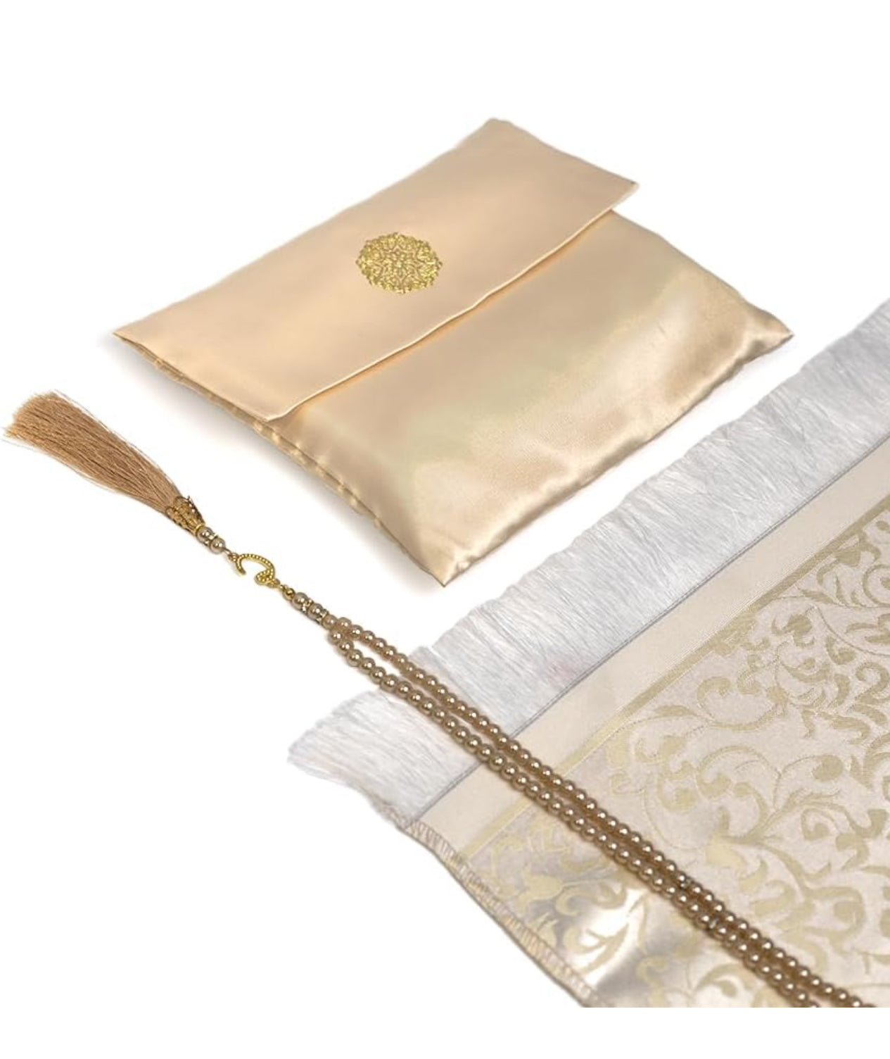 Prayer Set with Velvet Pouch, Turkish Design Prayer Mat,Prayer Beads