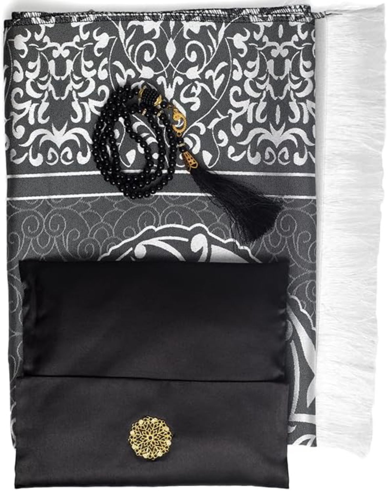 Prayer Set with Velvet Pouch, Turkish Design Prayer Mat,Prayer Beads